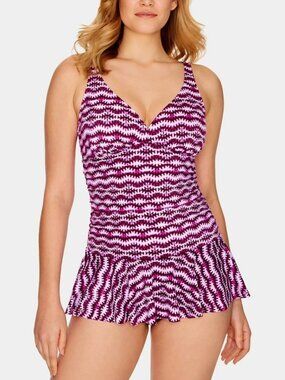 Swim Solutions Womens Skater Ruched Control Ruffle Skirted Swimdress Size 18 NWT